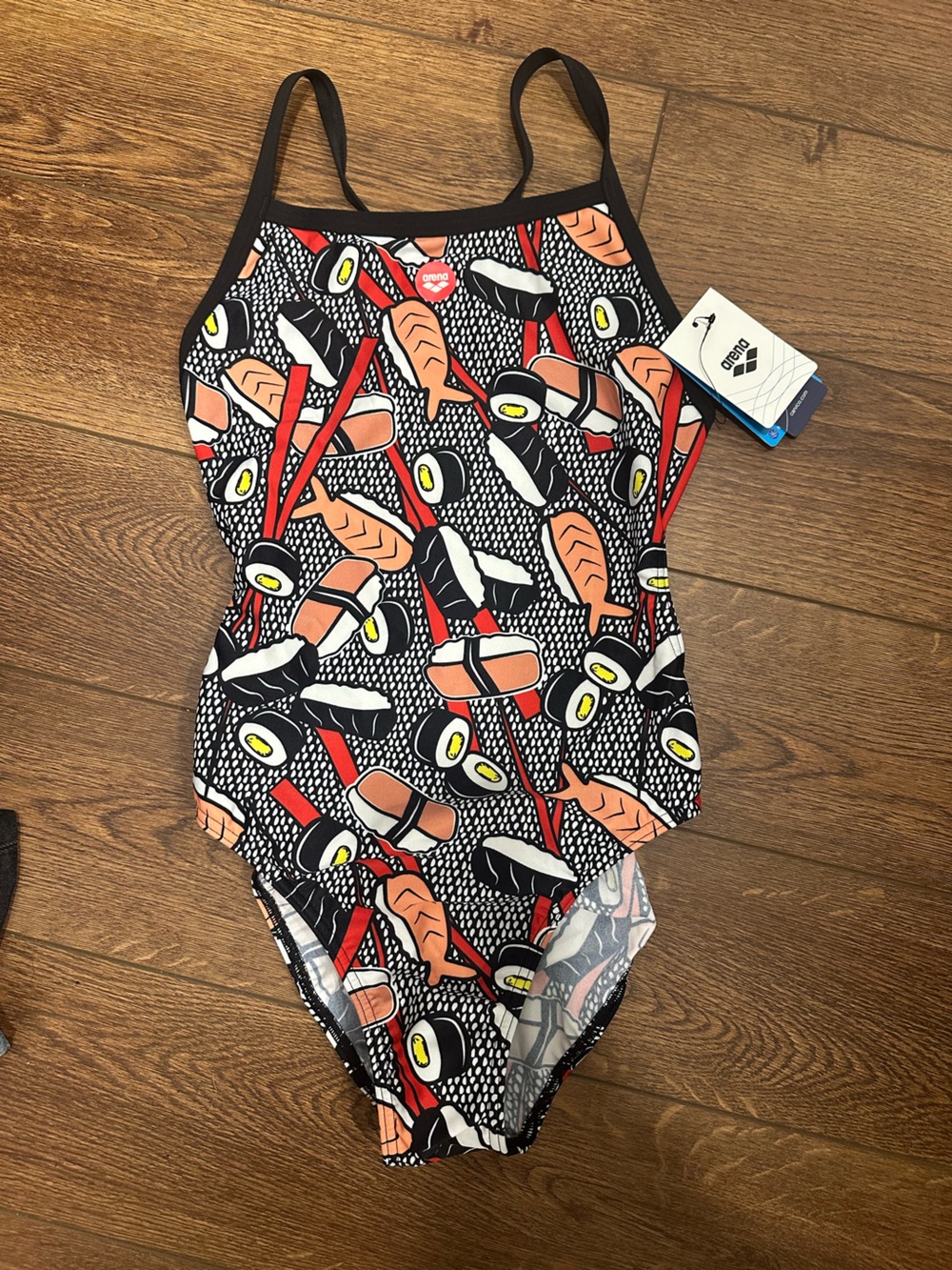 Arena Women's Sushi-Print One-Piece Swimsuit in Black & Coral